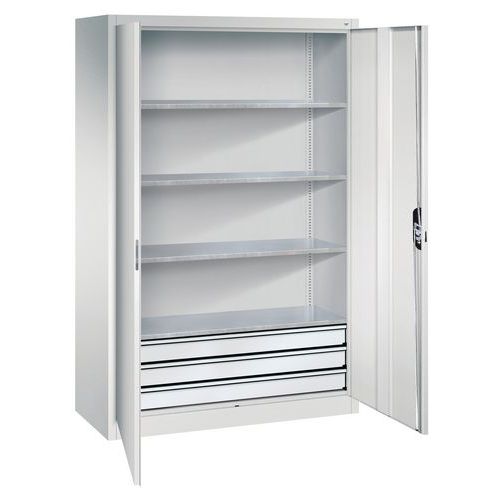 CP - Armoire d'atelier 3 tiroirs Gris Clair - 120x195x50 cm - 4 tablettes - Charge 450 kg - Livrée montée