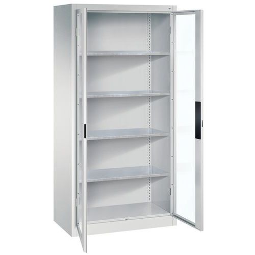 CP - Armoire de rangement vitrée 4 tablettes 93x195x50cm Gris clair - Acier, Charge 450kg, Livrée montée