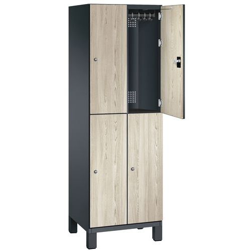 CP - Vestiaire Cambio S6000 2 colonnes 4 cases sur pieds Noir/Frêne - 1980x600x480mm - Acier, à clé, aéré