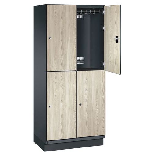 CP - Vestiaire Cambio S6000 2 colonnes 4 cases sur socle - 800mm Noir/Frêne - Serrure à clé - Livré monté