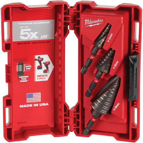 Coffret Forets Étagés Shockwave 3 Pcs - Ø 4 À 12 Mm Pas De 1 Mm - Ø 4 À 20 Mm Pas De 2mm - Ø 4 À 30 Mm Pas De 2 Et 2 Mm
