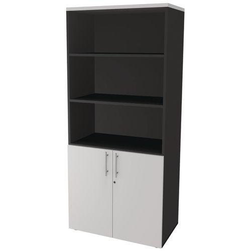 Bibliotheque 2 Portes Basses Anthracite Blanc