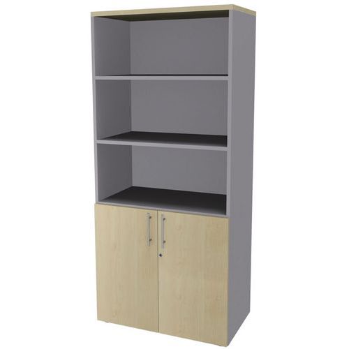 Bibliotheque 2 Portes Basses Aluminium Erable