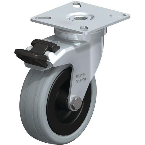 Roul Piv+frein D=75mm F=60kg Bdg Caoutchouc Corps Polyamide