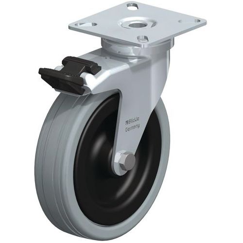 Roul Piv+frein D=100mm F=70kg Bdg Caoutchouc Corps Polyamide