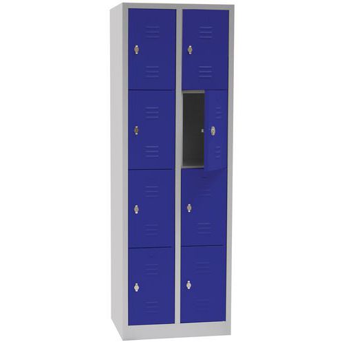 Vestiaire Multicases/socle L=300/2 Colonnes 4 Cases/bleu