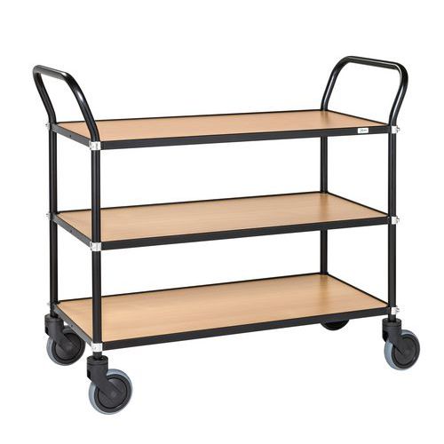 Chariot De Service 3 Plateaux L1100xl430xh940 Mm Noir/hêtre
