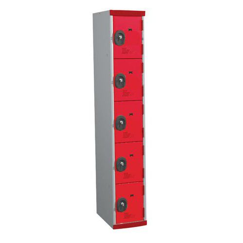 Vestiaire 5 Cases H1800 X L300 Mm Gris Clair/rouge Serrure Clé