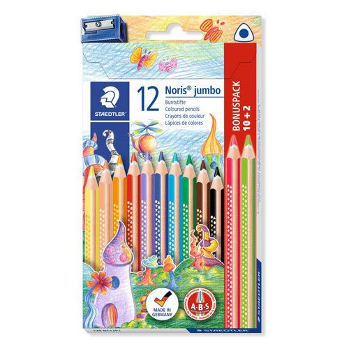 Etui 10 crayons couleurs gros module Noris Club Jumbo triangulaire Staedtler + 2 crayons + 1 taille-crayons of thumbnail image 1