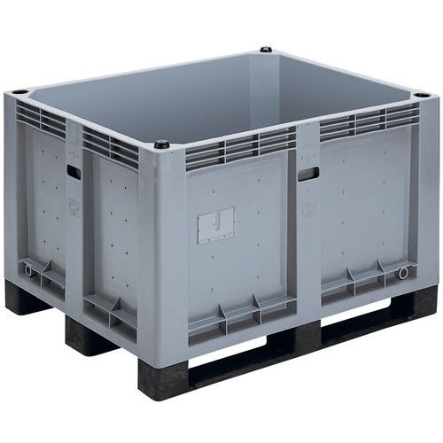 UTZ - Caisse palette rigide 600 L gris clair - 3 patins - Robuste et durable