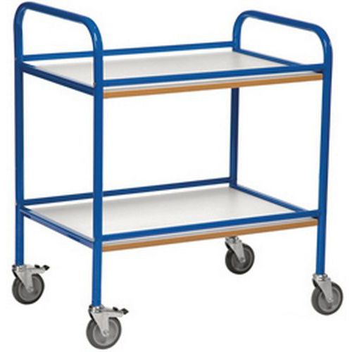 Chariot de soins 2 plateaux bois à rebord - Force 100 kg Chariot de soins 2 plateaux bois à rebord - Force 100 kg