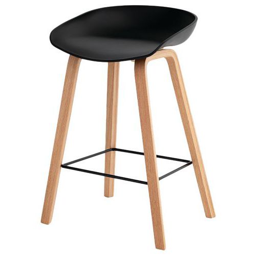 Somcasa - Lot de 2 tabourets mi-haut Ruth - Assise noire polypropylène - Piétement bois/métal hêtre - 66cm hauteur assise - Design moderne