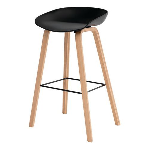 Somcasa - Lot de 2 Tabourets Hauts Ronie - Assise Noire Polypropylène - Hauteur 76 cm - Design Moderne Bois Hêtre