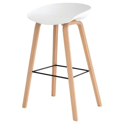 Somcasa - Lot de 2 Tabourets Hauts Ronie - Assise Blanche Polypropylène - Piétement Bois/Métal Hêtre - Hauteur 76 cm - Design Moderne