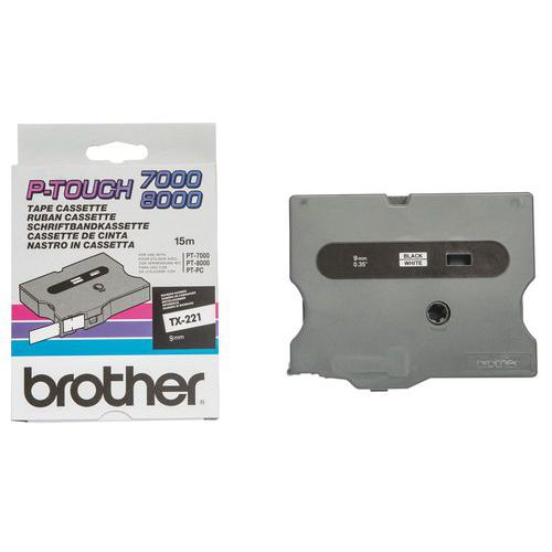 Cassette de ruban pour étiqueteuse Brother - Largeur 9 mm Cassette de ruban pour étiqueteuse Brother - Largeur 9 mm