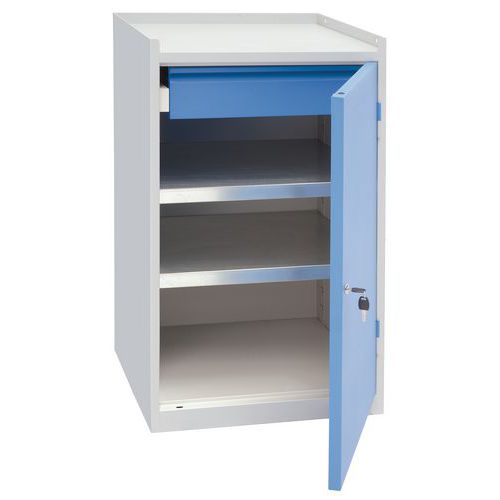 Armoire+rebords H91xp50xl53.3 Bleu 2tabl+1tir Sur Socle Gris