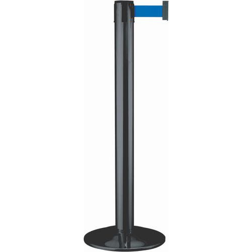 Beltrac - Poteau de balisage à sangle noir - 1000mm hauteur - Acier laqué - 3.7m sangle - Éco-responsable