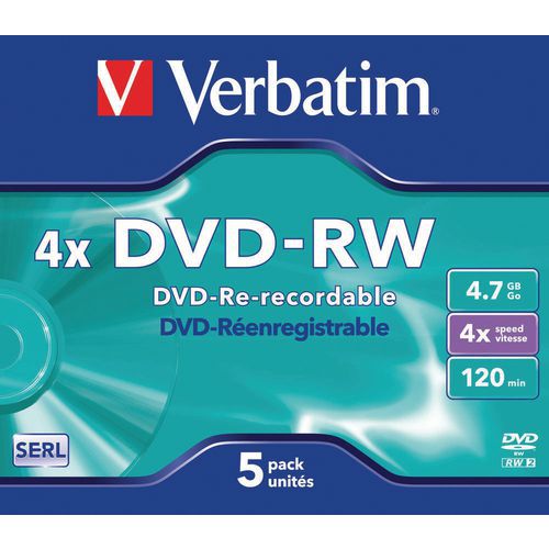 DVD-RW réenregistrable 4X- lot de 5 Verbatim DVD-RW réenregistrable 4X- lot de 5 Verbatim