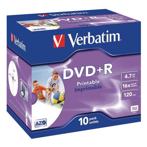 Verbatim - Lot de 10 DVD+R 16X 4,7 Go Imprimables - Haute Qualité