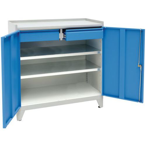 Armoire +rebords H102xp50xl100 Bleu 2tabl+2tir Sur Pieds Gri
