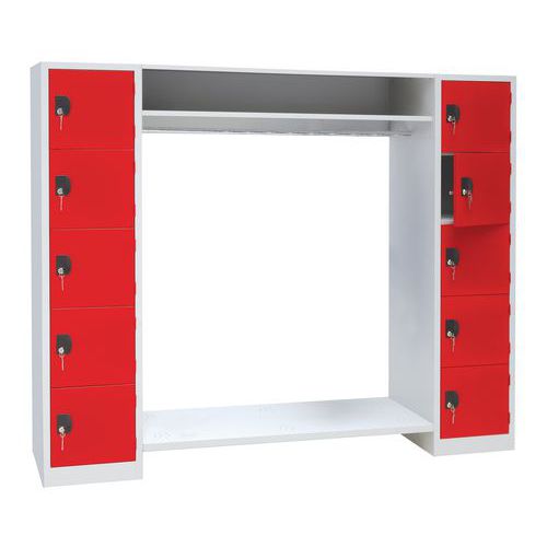Vestiaire 10 Cases Et Penderie Gris/rouge - Largeur 900mm