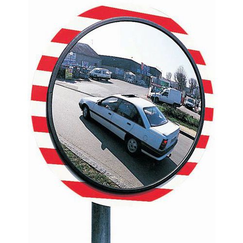 Miroir Usine Cadre Rouge/blc Dia=80 Cm Polyc Arbonate
