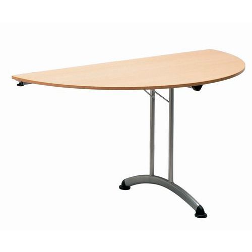Table demi-ronde pliante 140cm Hêtre Gris - Plateau mélaminé 19mm - Pieds métal - 74cm hauteur - Garantie 3 ans