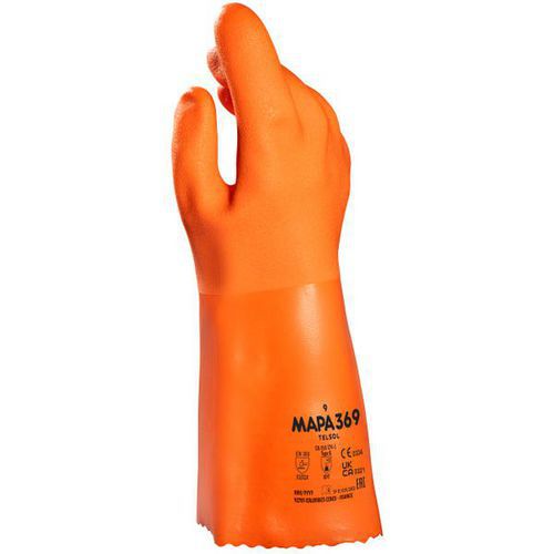 Mapa Professional - Gants de protection chimique Telsol 369 PVC Orange - Taille 10 - 35cm - Normes EN 374-1, EN 374-3, EN 388, EN 420