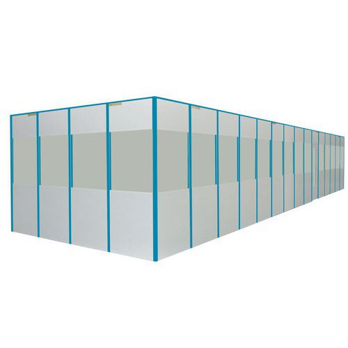 Cloison pleine mélaminé Blanc - 0.5m x 3.03m - Épaisseur 16mm - Montant Bleu - 3 ans garantie