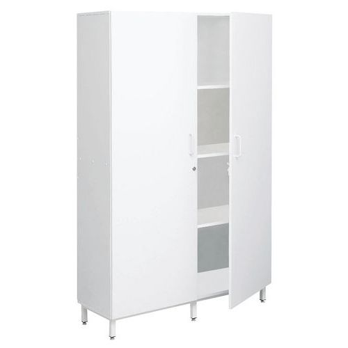 Armoire haute 120x200x42cm 2 portes battantes blanc mélaminé charge 600kg 3 ans garantie
