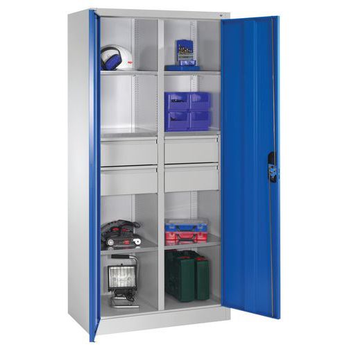 Armoire à Outils Portes Battantes 4 Tiroirs Gris Et Bleu