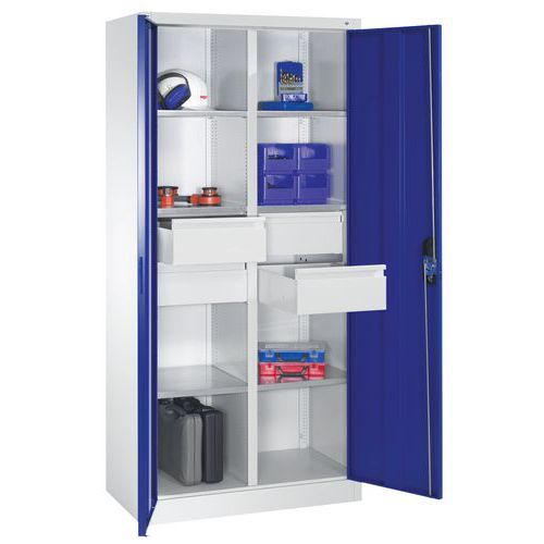 Armoire à Outils Portes Battantes 4 Tiroirs Bleu Gentiane