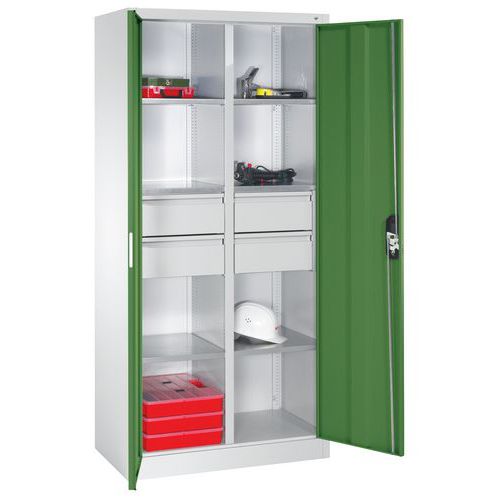 Armoire à Outils Portes Battantes 4 Tiroirs Gris Et Vert