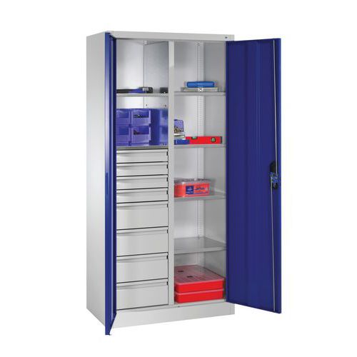 Armoire à Portes Battantes 8 Tiroirs Bleu Gentiane L930mm