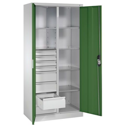 Armoire à Portes Battantes 8 Tiroirs Gris Et Vert L930mm