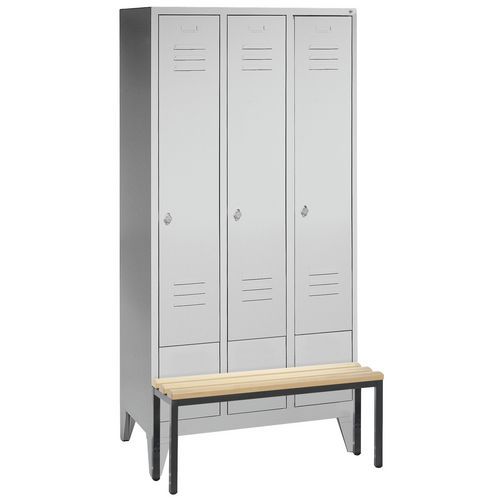 Vestiaire Avec Banc 3 Compartiments Gris Clair