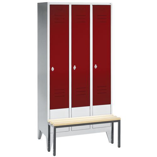 Vestiaire Avec Banc 3 Compartiments Rouge