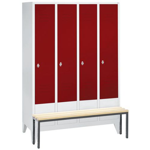 Vestiaire Avec Banc 4 Compartiments Rouge