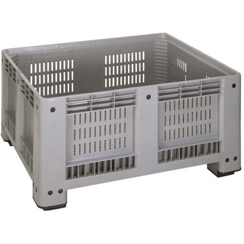Caisse-palette gerbable 430L Gris - Ajourée, Usage Alimentaire, PEhd, 30.7 kg, Charge 510 kg