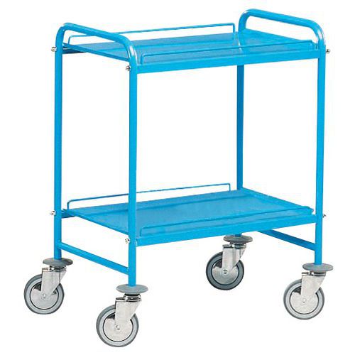 Chariot 2 plateaux tôle - 150 kg - 900x520x780 mm - Roulettes caoutchouc pivotantes - Bleu