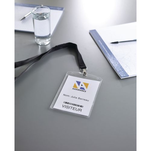 Pochettes badge A6 avec feuilles et lacets Manutan.fr