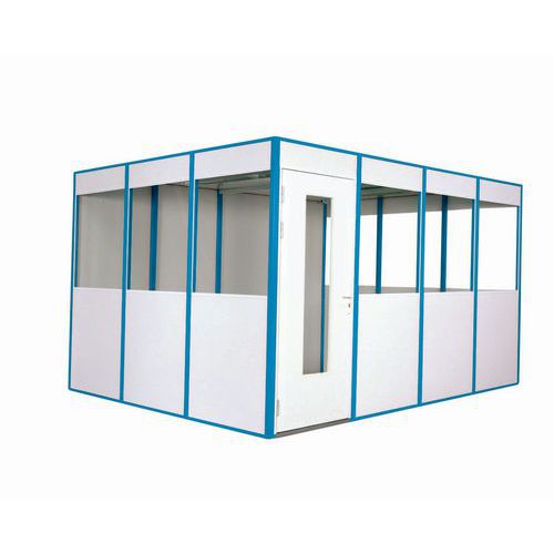 Cabine d'atelier mélaminée bleue - 3.04 x 4.04 x 2.45 m - Porte battante - Robuste et fonctionnelle