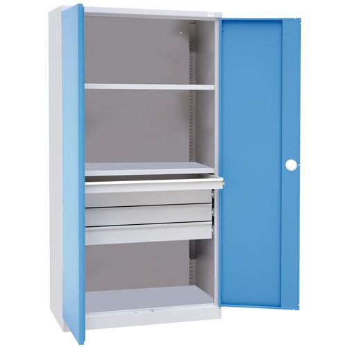 Armoire 2 Tablettes 4 Tiroirs 500x1950 Mm Gris/bleu 1000x