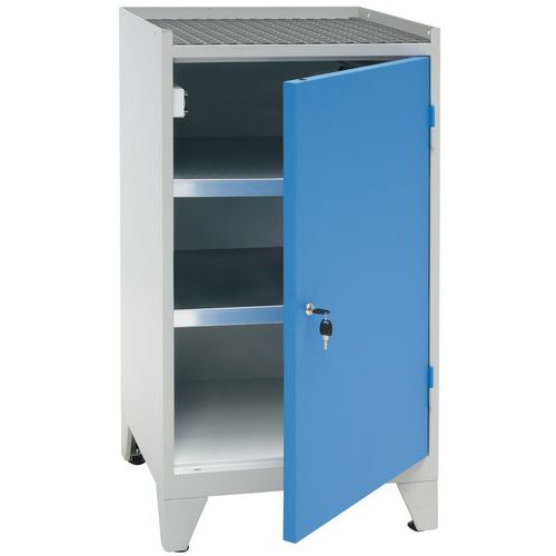 Armoire +rebords H102xp50xl53 Bleu 1 P+2 Tabl Sur Pieds Gris