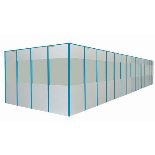 Cloison semi-vitrée mélaminé Blanc - 1m x 3.03m - Montant Bleu - 16mm épaisseur - 3 ans garantie