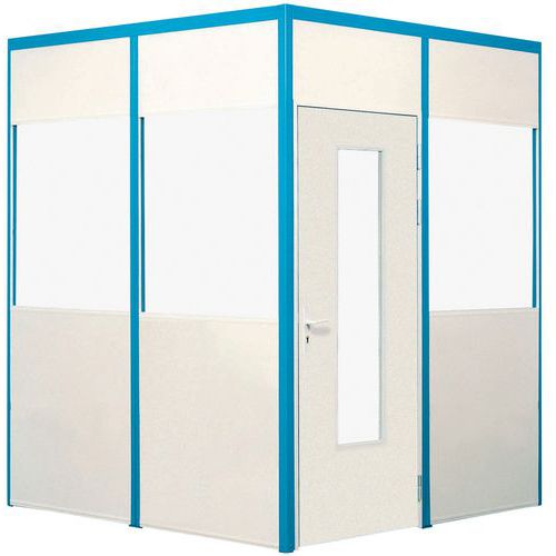 Cloison semi-vitrée 3m H x 1m L - Mélaminé Blanc, Montant Bleu - Montage Facile