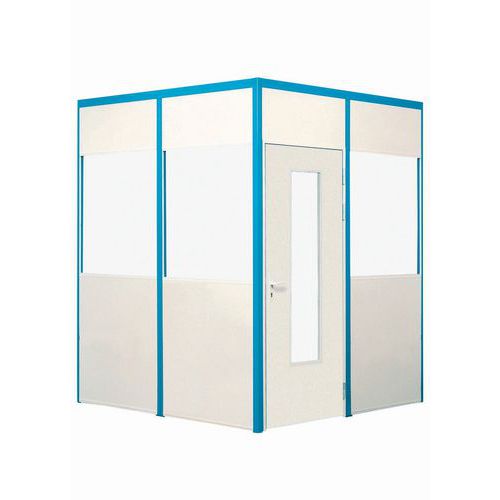 Bloc-porte double battant semi-vitré 3m x 2m Blanc Montants Bleus Bois laqué 16mm