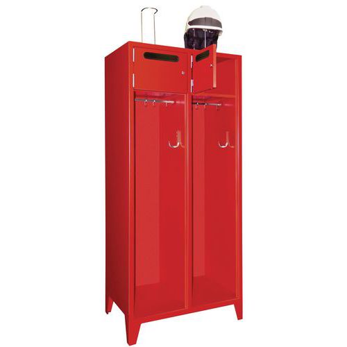 Vestiaire Monocase Service Incendie Acier Rouge 2 Compartiments 1850x830x500mm À Clé