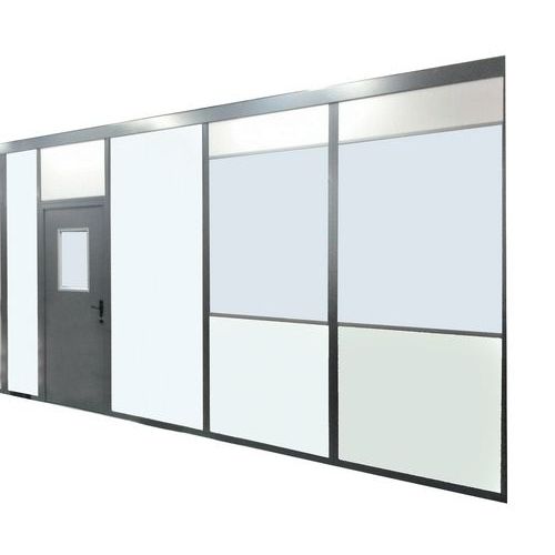 Cloison vitrée double paroi mélaminé Gris - 2.5m x 1.2m - Semi-vitrée 4mm - Épaisseur 52mm - Garantie 3 ans
