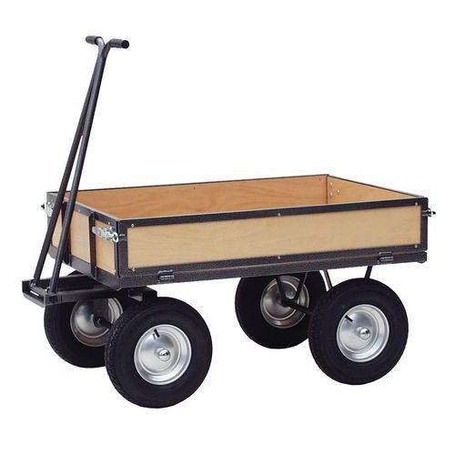 Remorque parois bois - Charge 500 kg - Plateau 1000x700mm Multiplex Hêtre - Roues Caoutchouc 250mm - Acier Noir